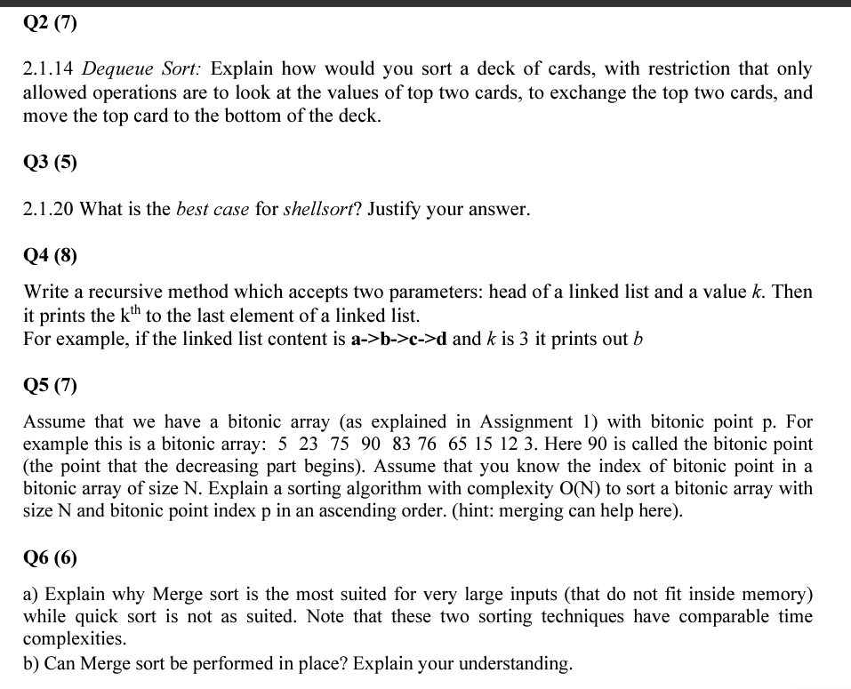 Solved Q2 (7)2.1.14 ﻿Dequeue Sort: Explain how would you | Chegg.com