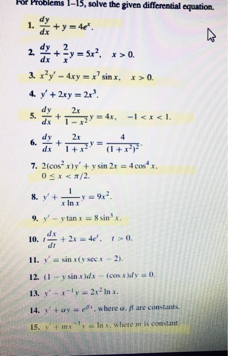 For Problems 1 15 Solve The Given Differential Chegg Com
