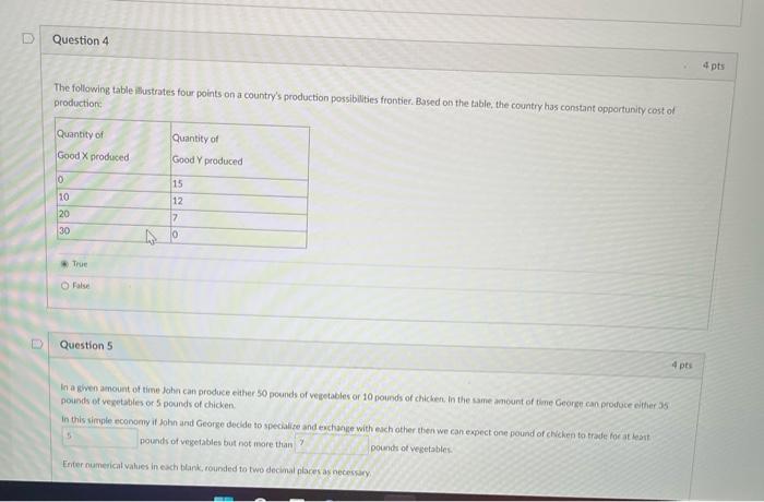 Solved Question 4 4 pts The following table Bustrates four | Chegg.com