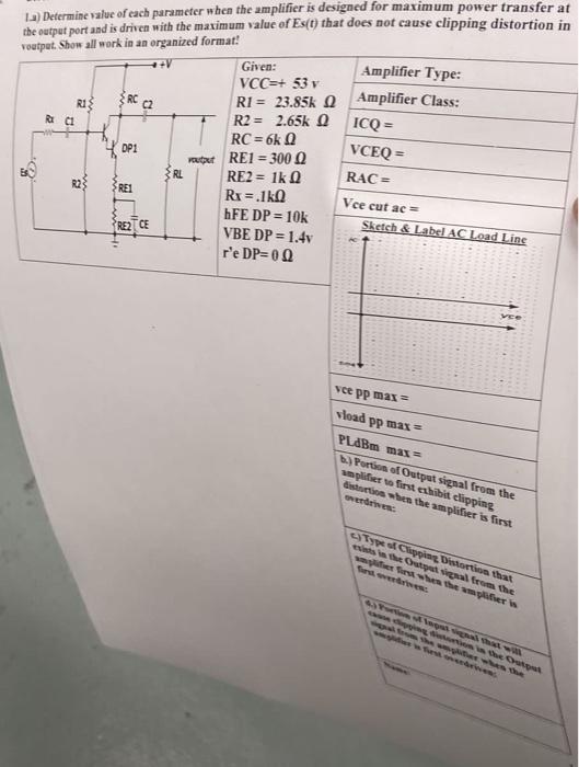 Solved 1.) Determine value of each parameter when the | Chegg.com