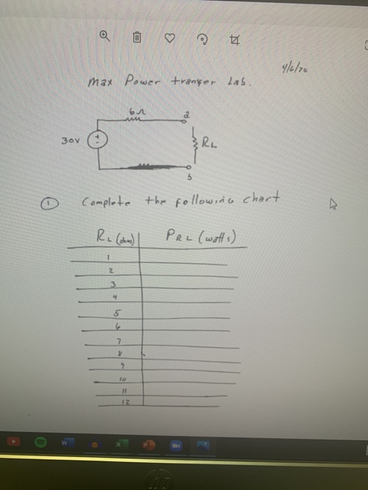 Solved Q U 4 6 20 Max Power Transfer Lab 30v L Complete Chegg Com