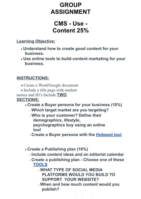 Solved ASSIGNMENT CMS - Use Content 25% Learning Objective: | Chegg.com
