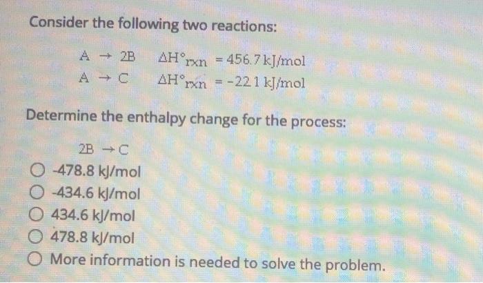 Solved Consider the following two reactions: A + 2B AC | Chegg.com