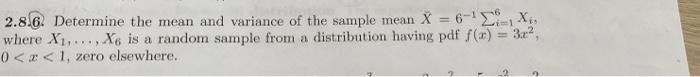 Solved 2.8.6. Determine the mean and variance of the sample | Chegg.com