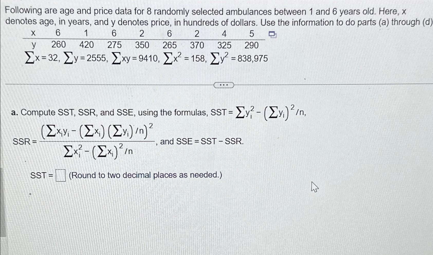 Solved Following are age and price data for 8 ﻿randomly | Chegg.com