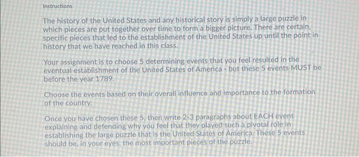 Solved Instructions The history of the United States and any | Chegg.com