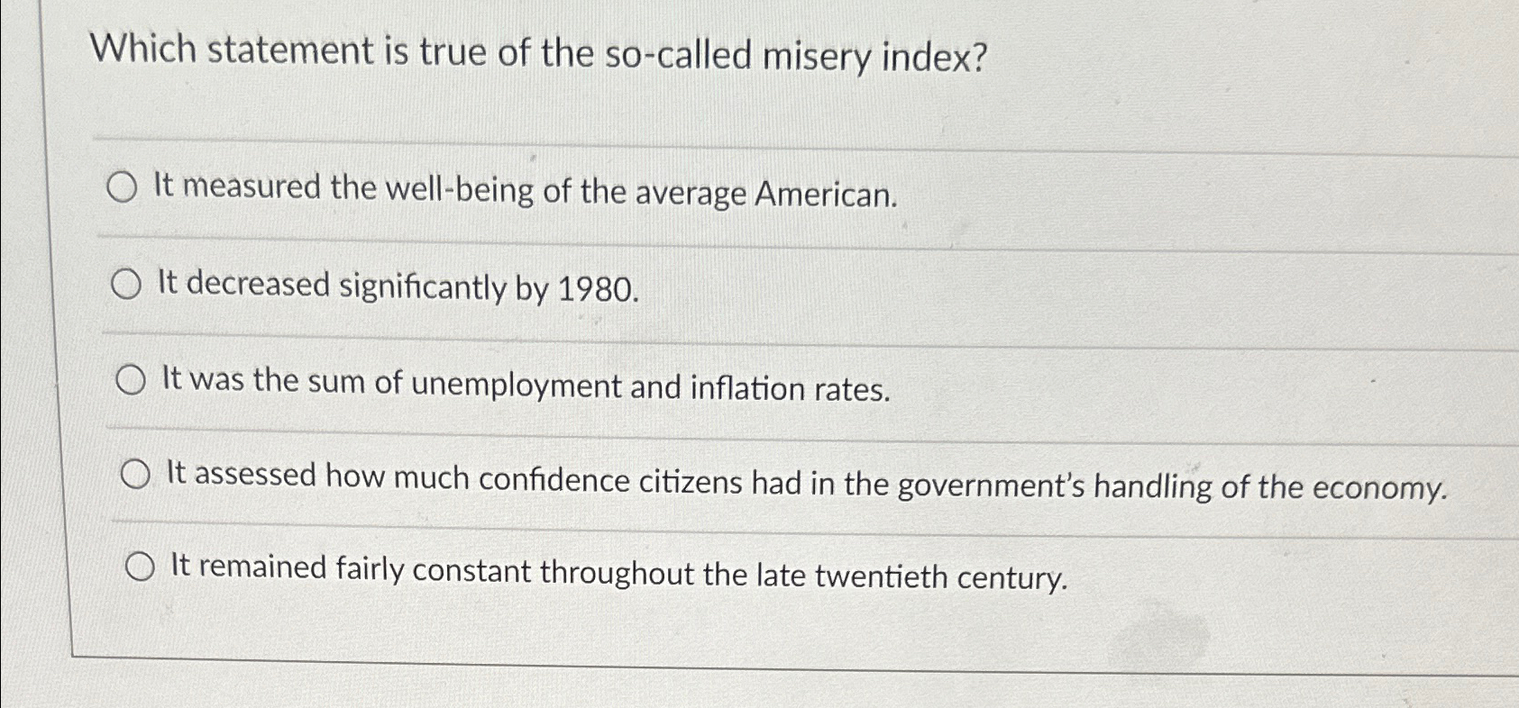 Solved Which statement is true of the so-called misery | Chegg.com