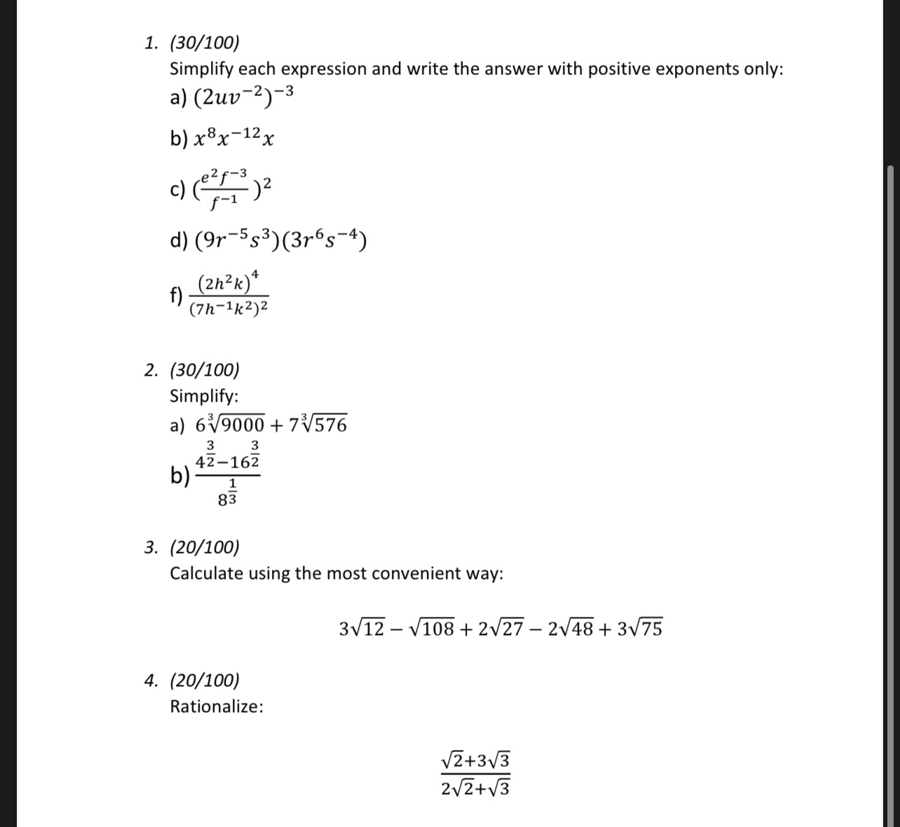 Solved (30100)Simplify each expression and write the answer | Chegg.com