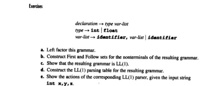 Solved Exercises declaration type var-list type → int | | Chegg.com