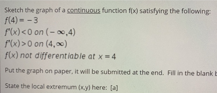 Solved Sketch the graph of a continuous function f(x) | Chegg.com