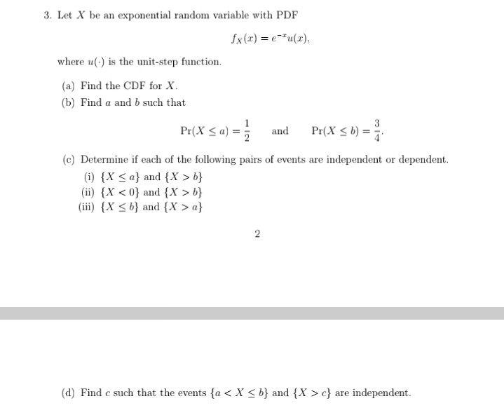 Solved 3. Let X be an exponential random variable with PDF | Chegg.com