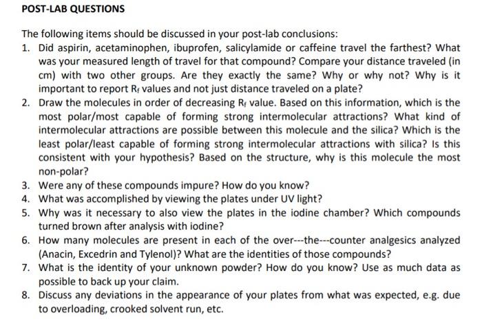 POST-LAB QUESTIONS The following items should be | Chegg.com