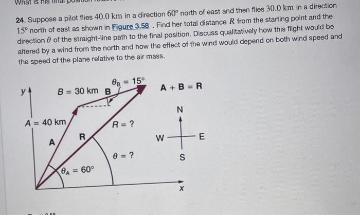 Solved 24. Suppose A Pilot Flies 40.0 Km In A Direction 60∘ | Chegg.com