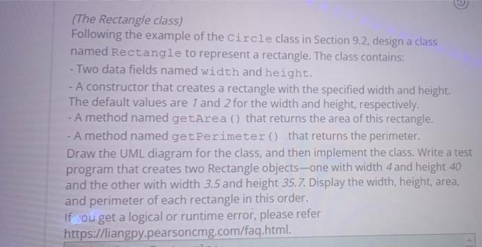 Solved (The Rectangle class) Following the example of the | Chegg.com