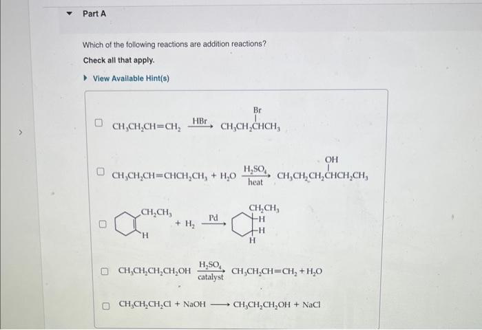 Solved Which Of The Following Reactions Are Addition | Chegg.com