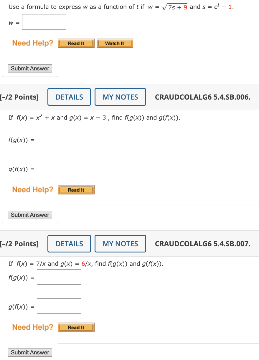 Solved Use a formula to express w ﻿as a function of t ﻿if | Chegg.com
