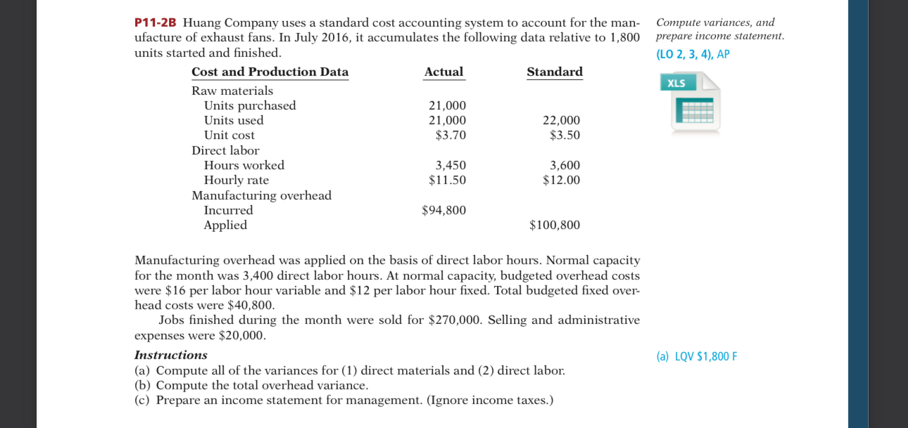 Solved P11-2B Huang Company uses a standard cost accounting | Chegg.com