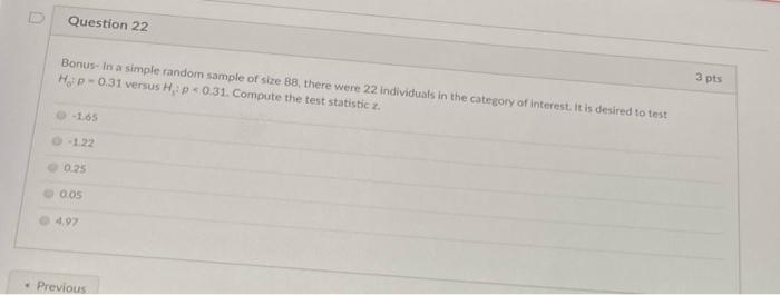 Solved Question 22 Bonus-In a simple random sample of size | Chegg.com