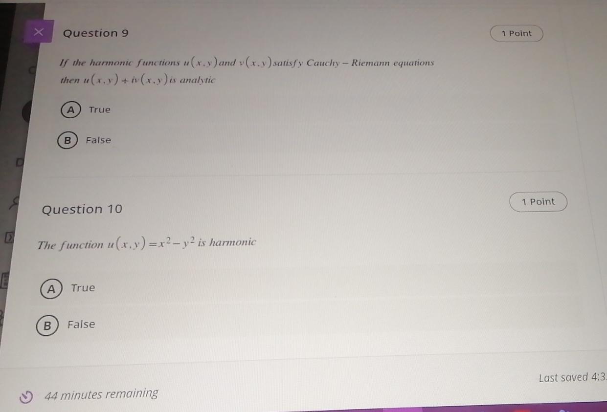 Solved Question 9 1 Point If the harmonic functions u(x) and | Chegg.com