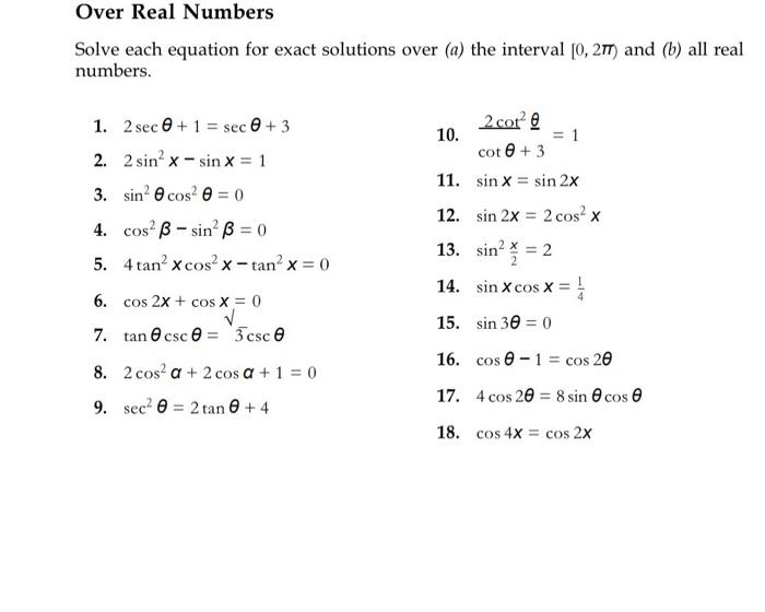 Solved Over Real Numbers Solve each equation for exact | Chegg.com