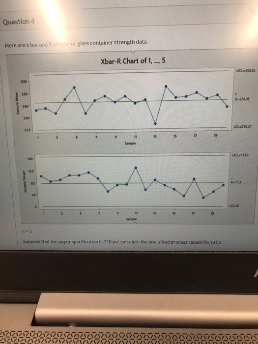 Solved Question 4 Here are x bar and R charts for glass | Chegg.com