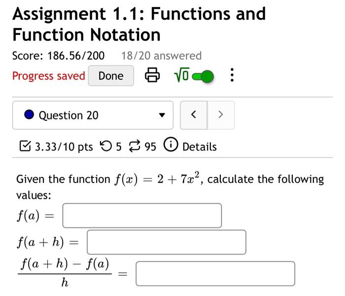 Solved 『3.33/10 pts 5 ⇄95 (i) Details Given the function | Chegg.com