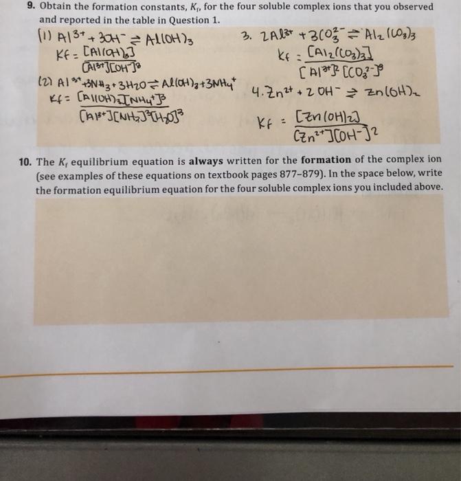 Solved 9. Obtain the formation constants, K, for the four | Chegg.com