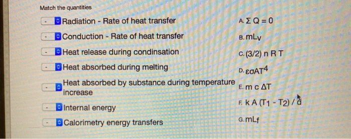 Solved Match The Quantities Radiation - Rate Of Heat | Chegg.com