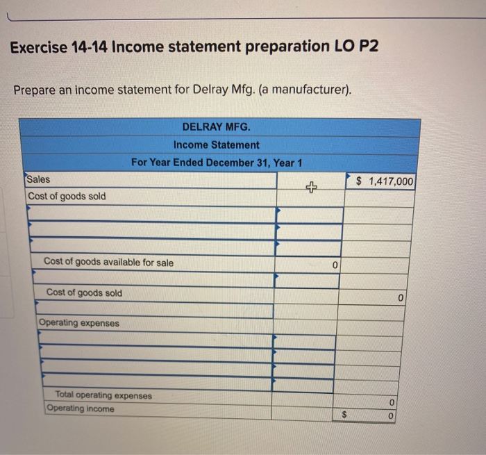 Solved Exercise 14 14 Income Statement Preparation Lo P2 7973