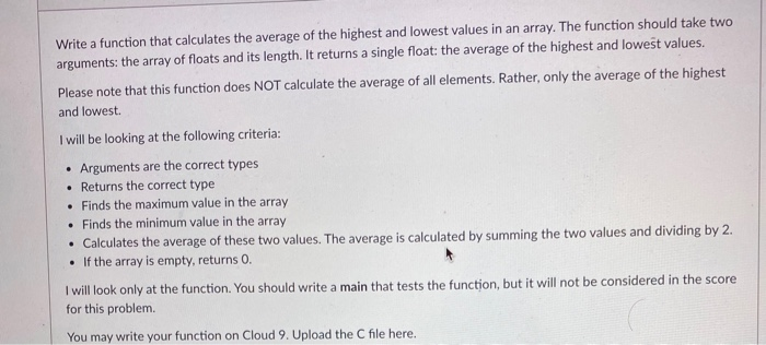 Solved Write a function that calculates the average of the | Chegg.com
