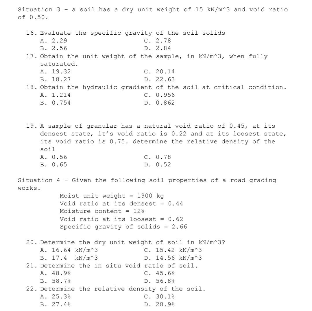 Solved Situation 3 - of 0.50. a soil has a dry unit weight | Chegg.com