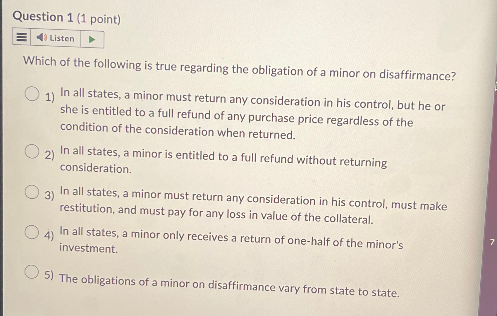 Solved Question 1 (1 ﻿point)Which of the following is true | Chegg.com