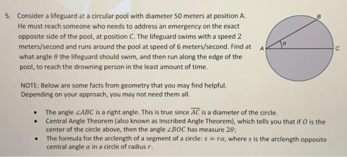 Solved 5. Consider a lifeguard at a circular pool with | Chegg.com