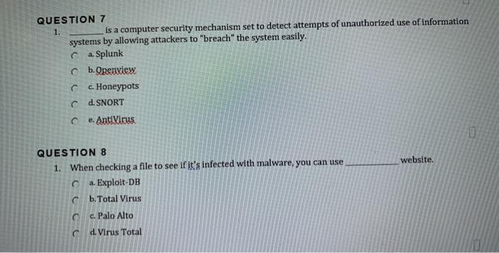Solved QUESTION 7 1. is a computer security mechanism set to | Chegg.com