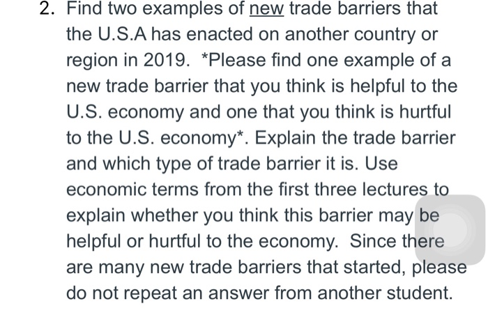 trade barriers examples