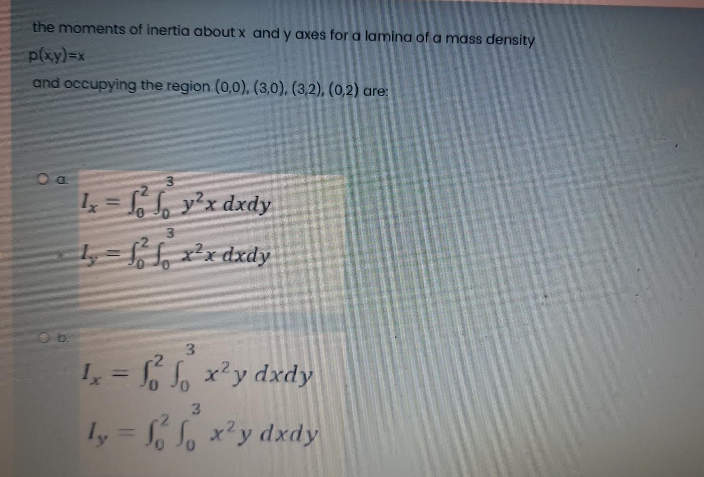 Solved The Moments Of Inertia About X And Y Axes For A Chegg Com