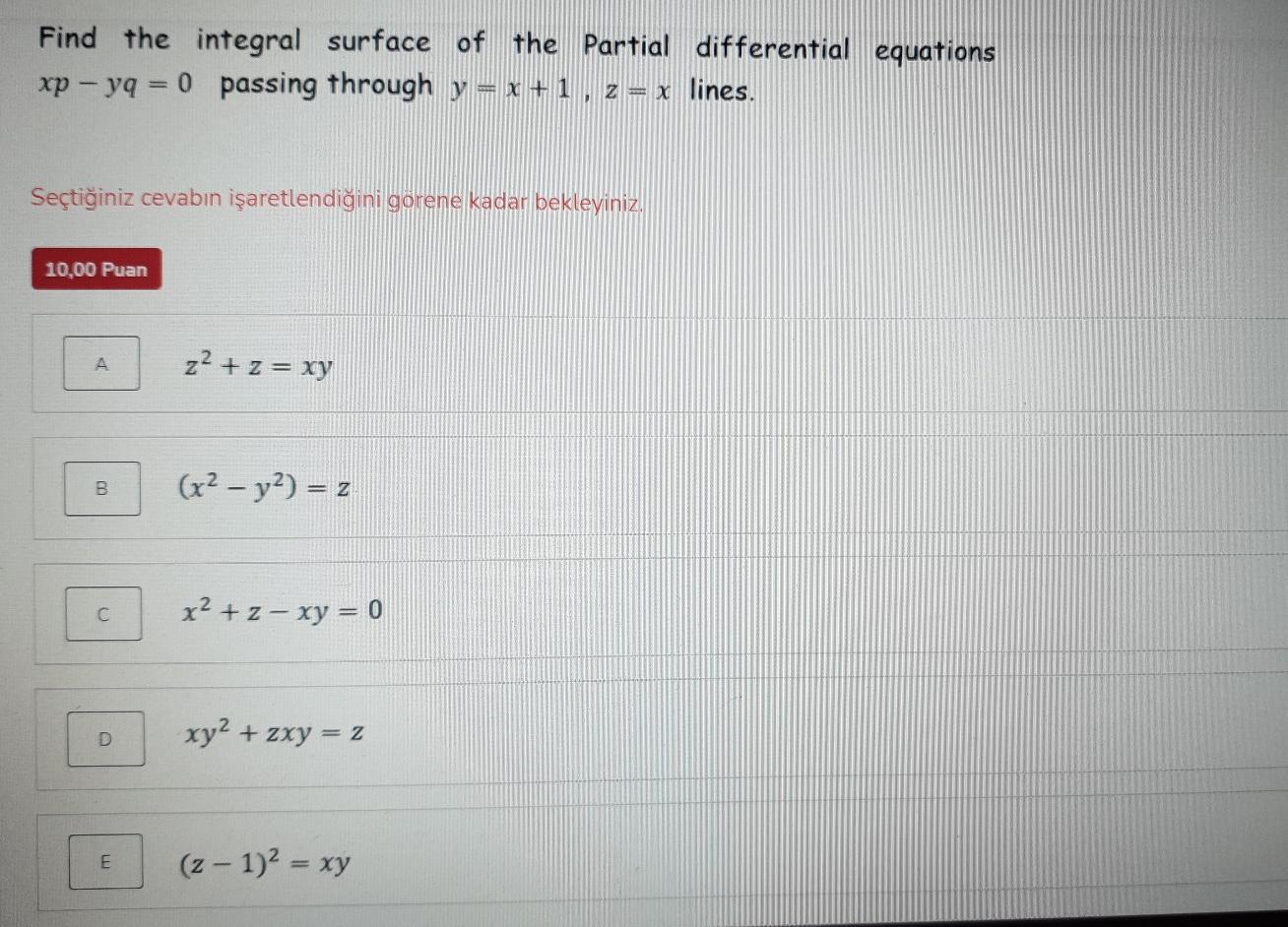 Solved Find The Integral Surface Of The Partial Differential Chegg Com