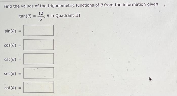 Solved Find the values of the trigonometric functions of θ | Chegg.com