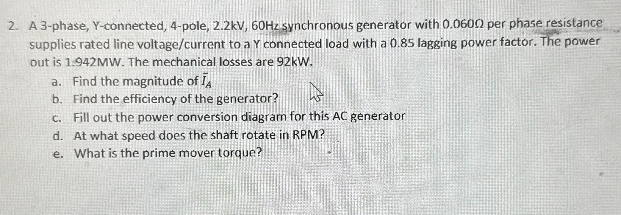 Solved A 3-phase, Y-connected, 4 -pole, 2.2kV,60Hz | Chegg.com
