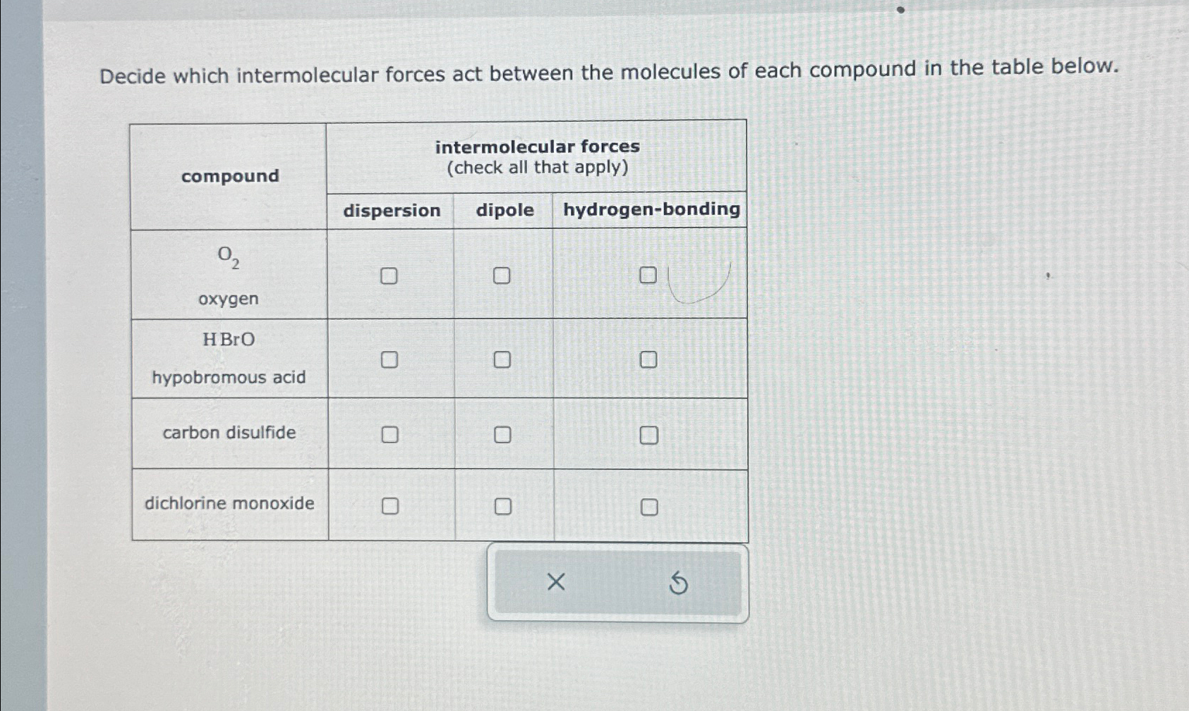 Solved Decide which intermolecular forces act between the | Chegg.com