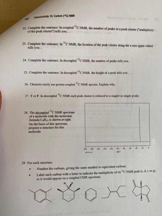 Solved ChemActivity 15: Carbon (C) NMR 22. Complete the | Chegg.com