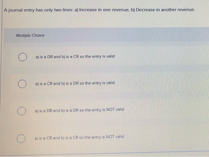 Solved A journal entry has only two lines: a) Decrease in a | Chegg.com