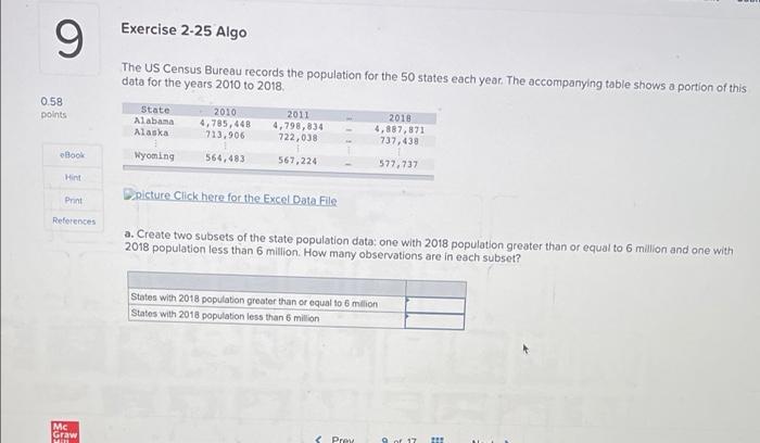 Solved Exercise 2-25 Algo 9 0.58 Points The US Census Bureau | Chegg.com