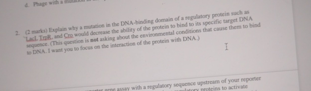 Solved (2 ﻿marks) ﻿Explain why a mutation in the DNA-binding | Chegg.com