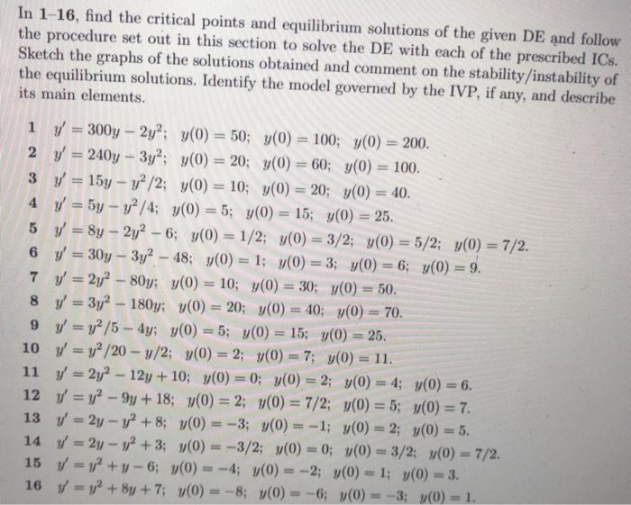 Solved In 1-16, find the critical points and equilibrium | Chegg.com
