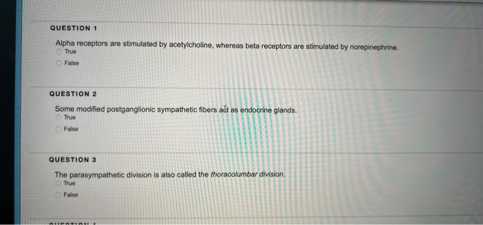 Solved QUESTION 1 Alpha receptors are stimulated by | Chegg.com