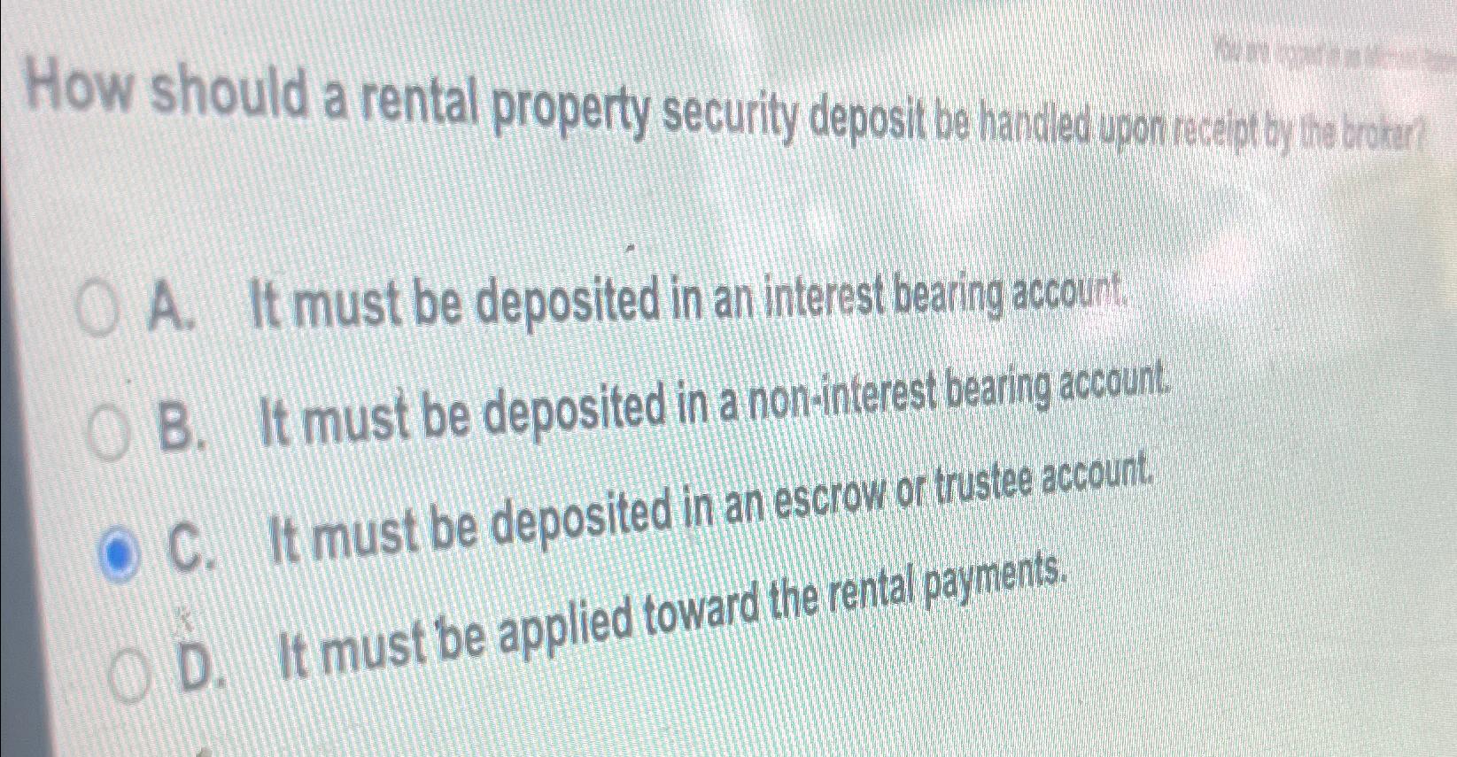 Solved How should a rental property security deposit be