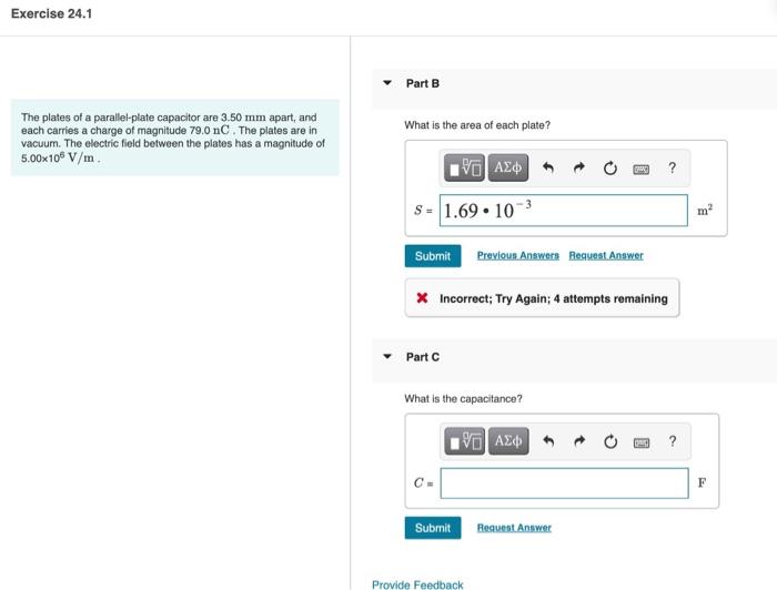 Solved Exercise 24.1 The plates of a parallel-plate | Chegg.com