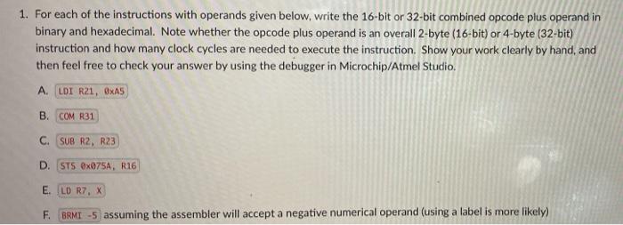 Solved 1. For each of the instructions with operands given | Chegg.com