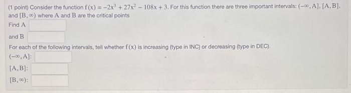 Solved (1 point) Consider the function | Chegg.com